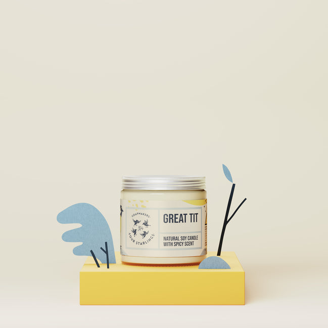 Great Tit - floral soy candle